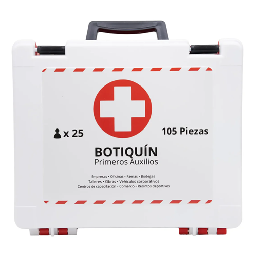 Botiquín primeros auxilios 25 personas – 105 piezas – caja plástica